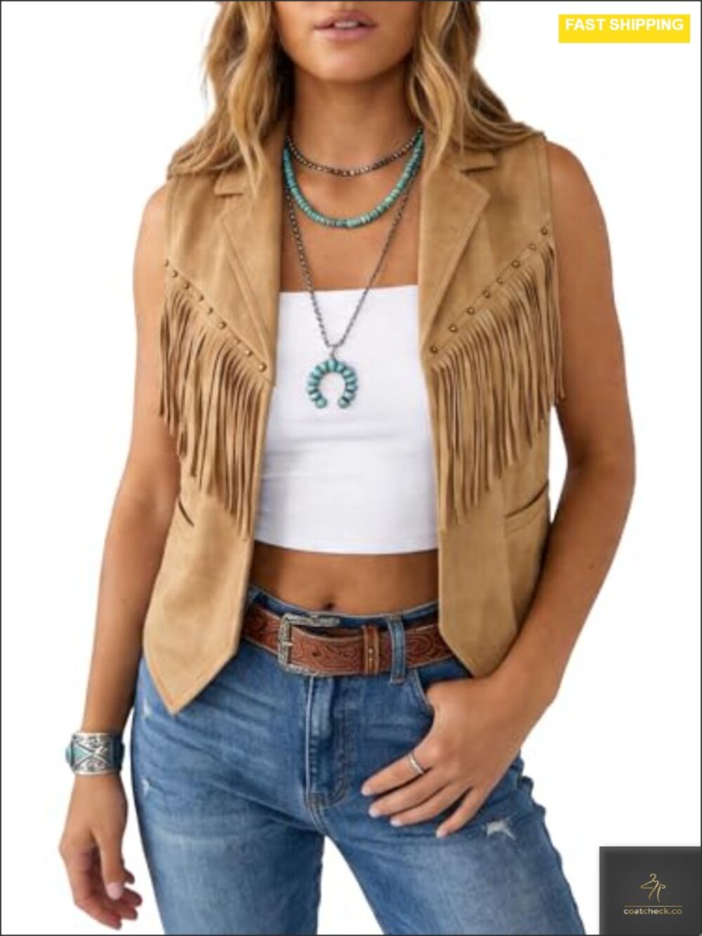 Faux Suede Fringe Vest Sleeveless Western Crop Waistcoat Cowgirl Outfit with